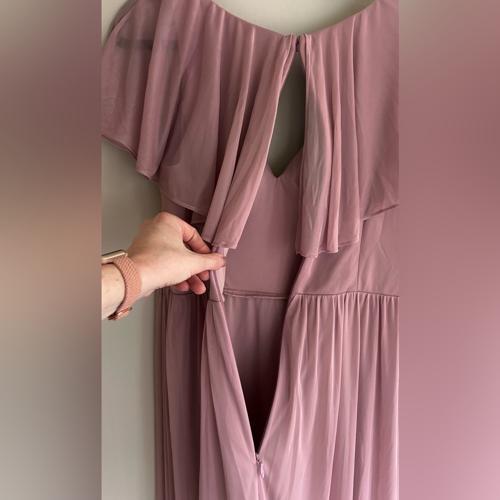 AZAZIE Jael Dusty Mauve V-Neck Ruffle Maxi Dress Bridesmaid Formal Gown Size 12 - Picture 12 of 15